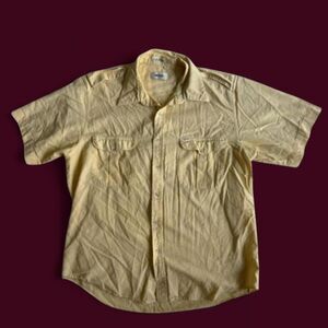 ☀️ bill blass butter yellow pinstripe button-up shirt
